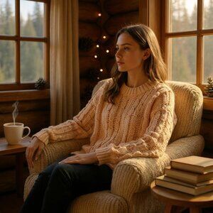 ASOS Beige Mock Neck Faux Mohair Braided Chunky Knit Cropped Sweater Women’s 4 S